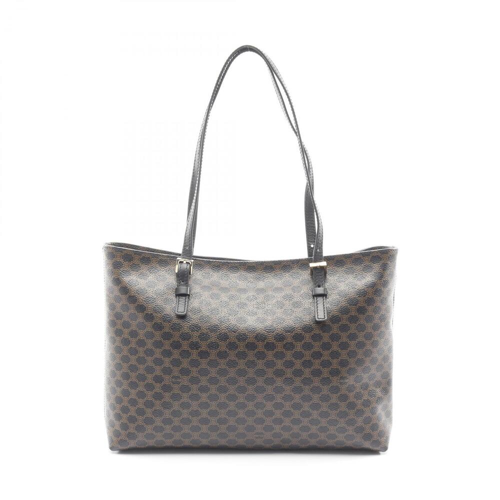 Celine Macadam Tote Bag Canvas Leather Black Brown